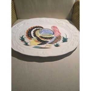 Vintage Thanksgiving Turkey Platter Large 18" Ceramic Embossed Made in Japan